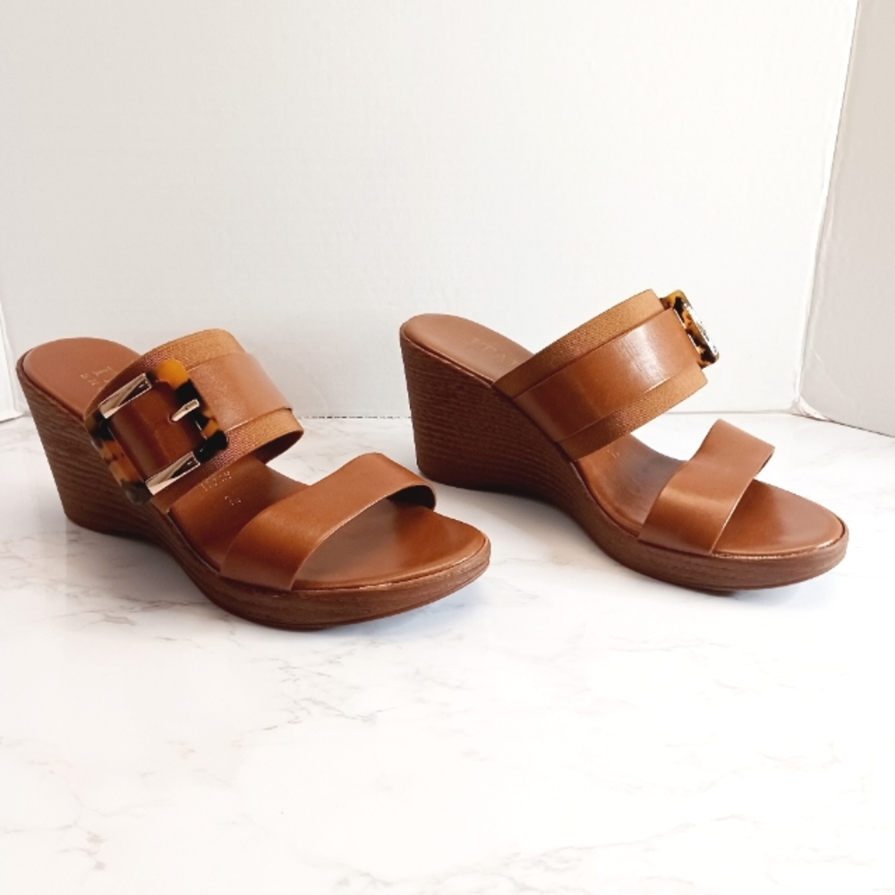 Italian Shoemaker Faux Leather Wedge Sandals SZ 7.5 EUC